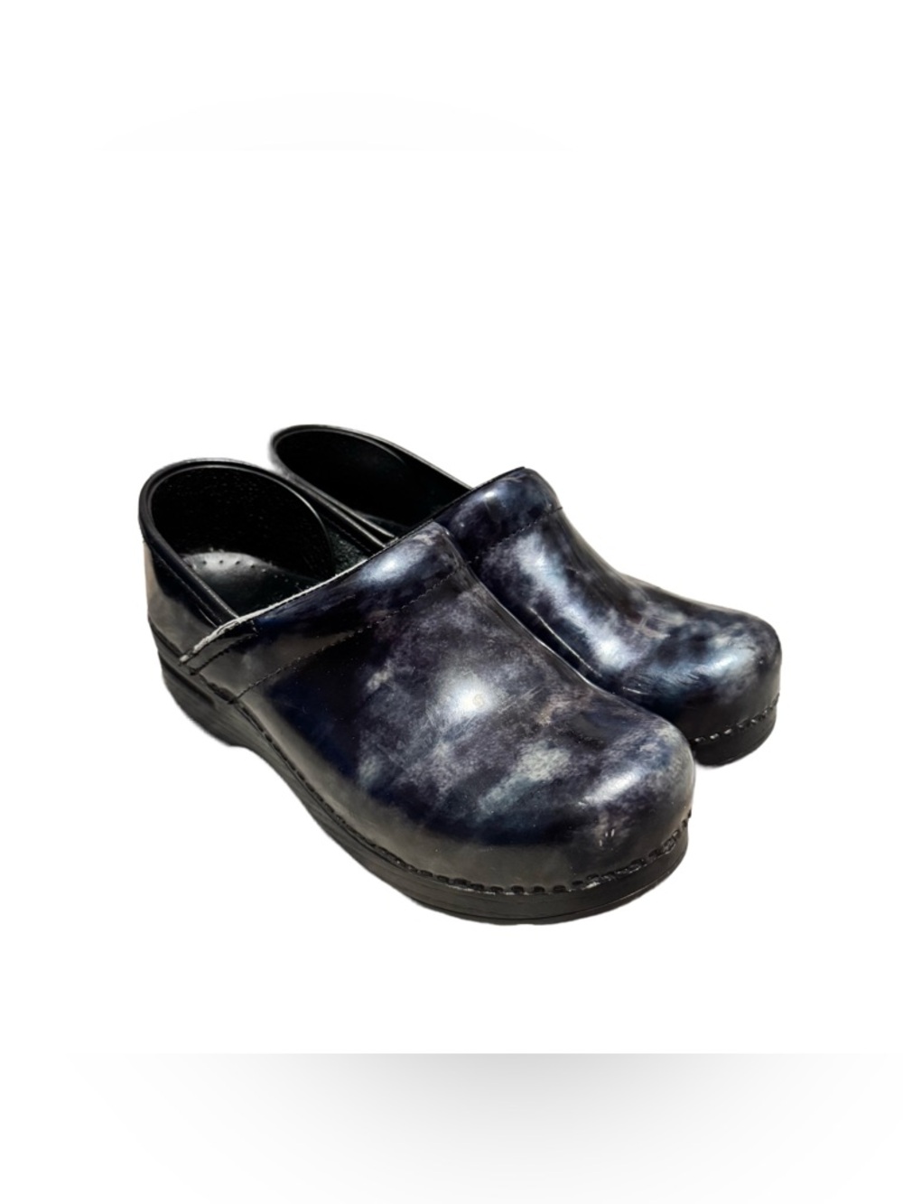 Dansko Professional Clog Women's 38 Black Marble Pewter Patent Leather Comfort